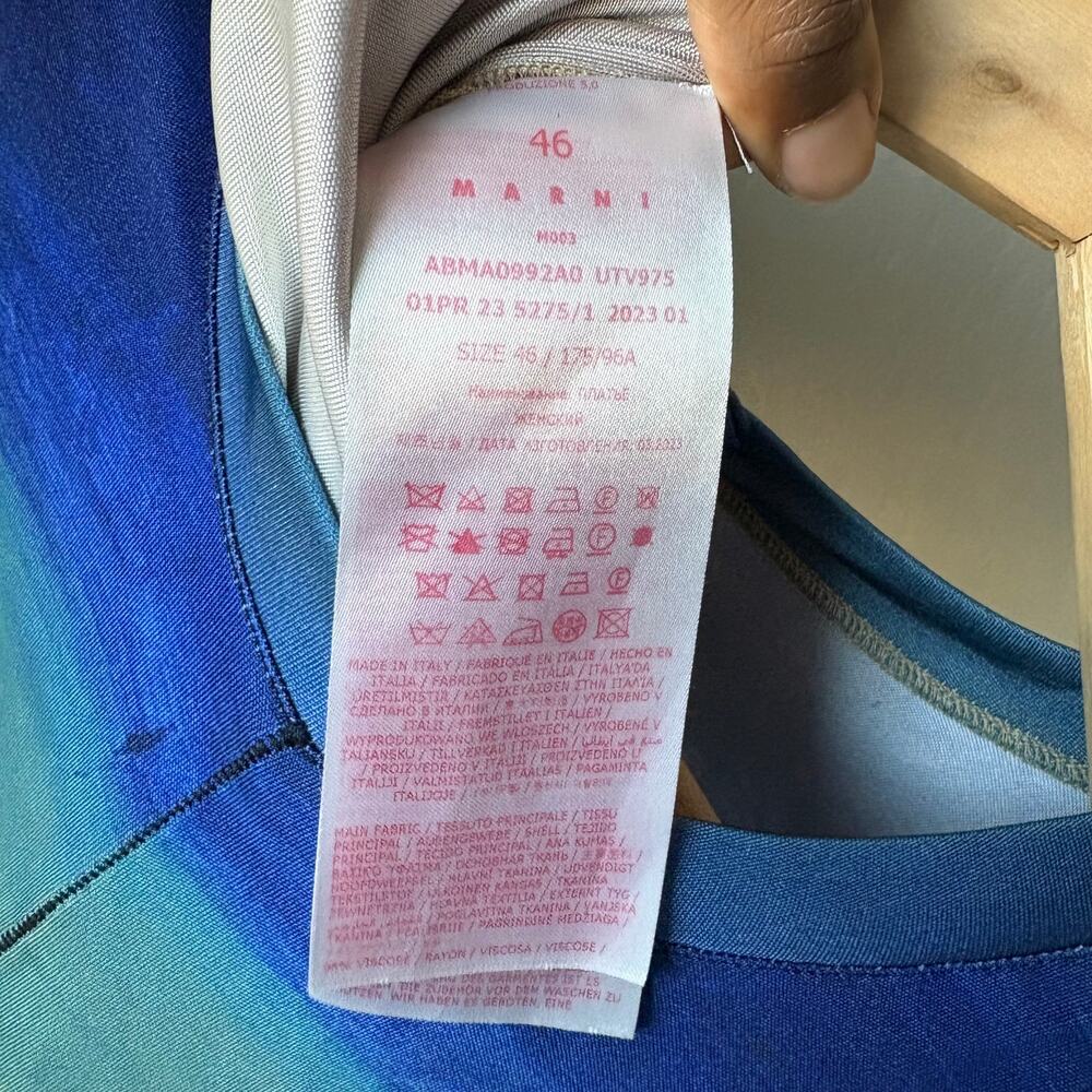 Marni Dress Ombre Multicolor‎ Short Sleeve Midi Dress w Front Slit Size 46/US 10 - Picture 11 of 11